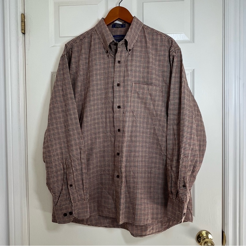 Pendleton Men's Tan Checkered Button Down Shirt